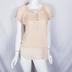 Daniel Rainn Split Neck Blouse Top Sheer Shirttail